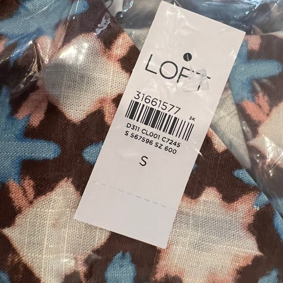 NWT LOFT Blue, Cream, Pink, Brown Sunwashed Floral Boho Peplum Cami - Picture 8 of 10